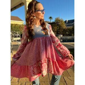 3E. ✨ Handmade/Upcycled Winnie the Pooh Kantha Babydoll Dress | Small–Medium ✨